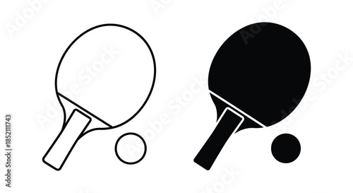 Two table tennis paddles and balls one outlined and one solid a striking silhouette