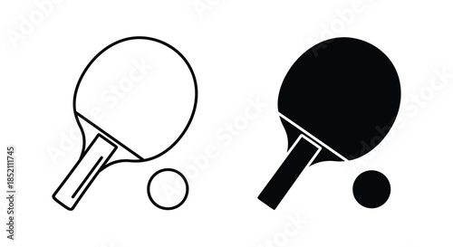 Table tennis equipment illustration featuring a paddle ball and net in black silhouette