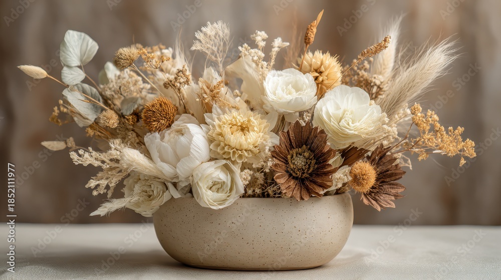 Obraz premium elegant preserved flower arrangement showcasing droughtresistant blooms with earthy tones perfect for sustainable home decor or ecofriendly gift ideas