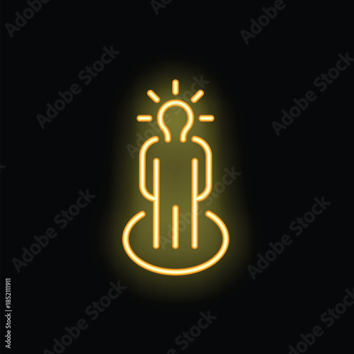 Neon sign depicting a person with a light bulb glowing over their head, symbolizing a new idea
