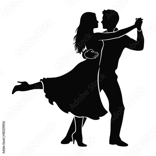 Couple dancing elegantly in silhouette