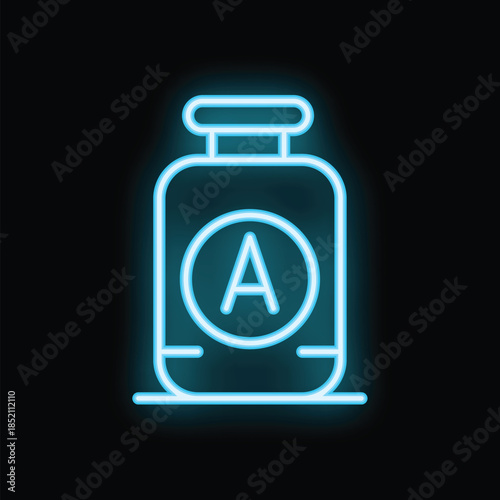 Blue neon sign showing gas cylinder with propane on black background