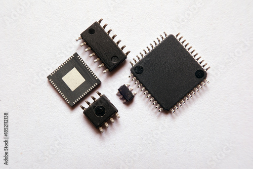 Surface-mount technology semiconductor components, Integrated circuits and micro chips.