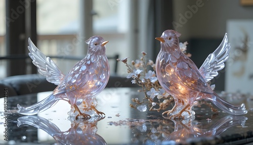 beautifull crystaline birds lias on designable table
