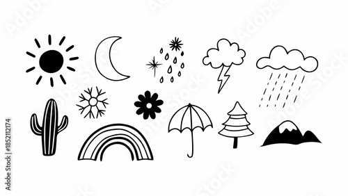 Illustrations of weather and nature symbols