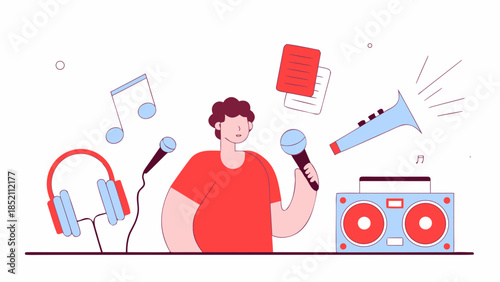 Person enjoying music with various devices