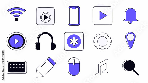 Collection of technology and media icons