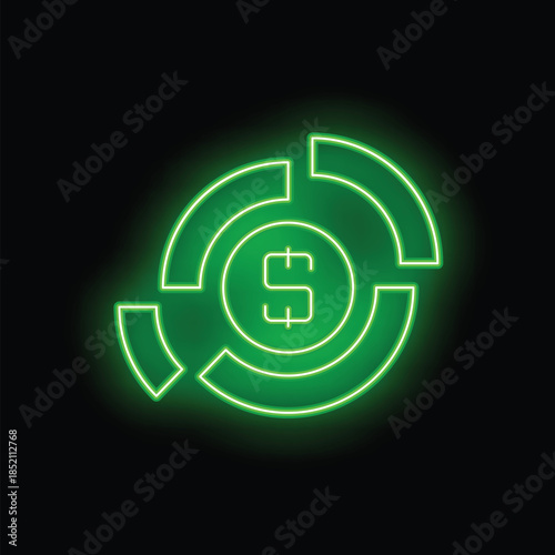 Green neon style icon representing the concept of investment portfolio diversification and making money