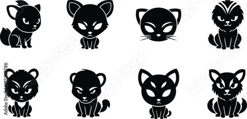 Cute black cat character wearing a stylish urban hoodie and casual joggers streetwear outfit silhouette vector illustration isolated on white background for apparel.
