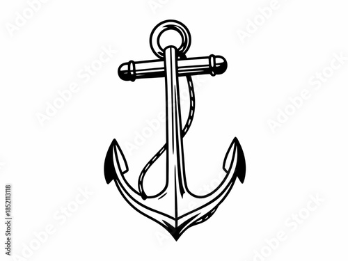 Detailed illustration of an anchor symbolizing maritime stability and navigation on a clean white background