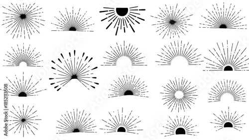 Sunburst Patterns Hand Drawn Style Vector Illustration Set