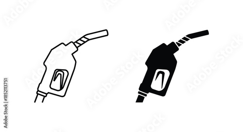 Two contrasting gas pump nozzle illustrations one outlined and one dark silhouette