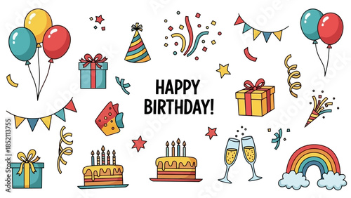 Happy Birthday Celebration Vector Illustration Elements