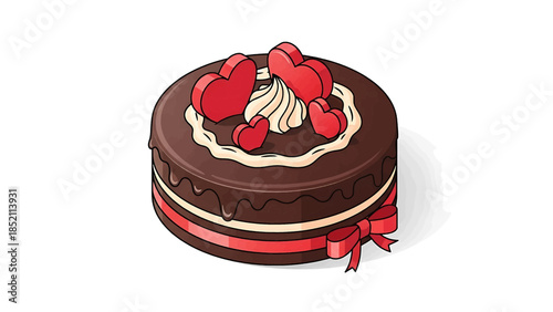Delicious chocolate cake with heart toppings