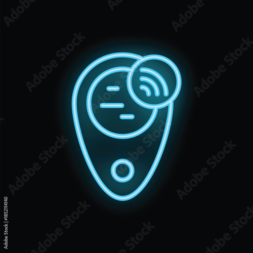 Neon wifi symbol inside location pin showing concept of free wifi zone