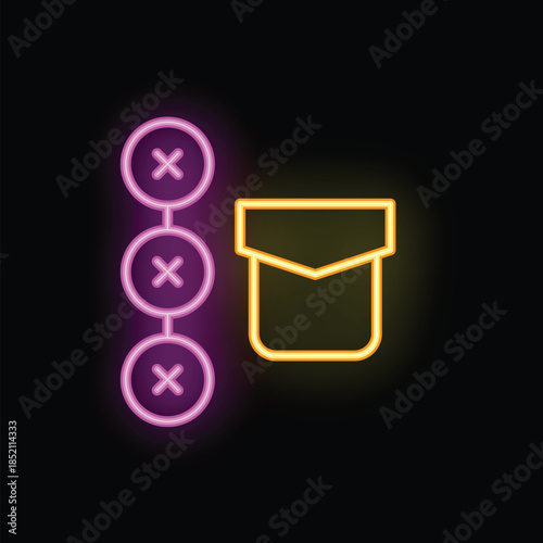 Neon glowing icon of three cross marks representing votes removing a candidate from ballot voting box