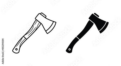 Two contrasting depictions of an axe one outlined and one as a striking silhouette