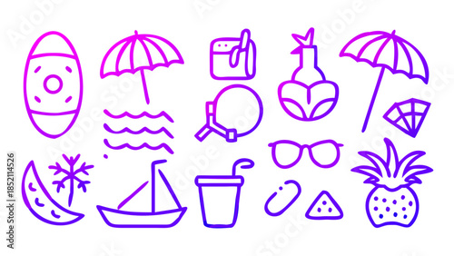 Colorful summer icons collection
