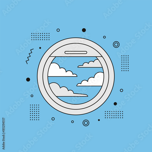 Airplane Window View of Clouds in Flight.