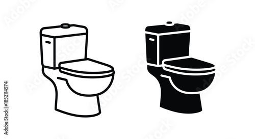 Two toilet designs presented one outlined the other as a stark black silhouette