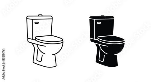 Two toilet designs one outlined and one filled showcasing sanitary ware silhouette