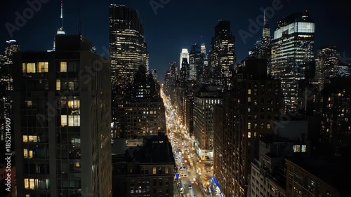 New York City Night View with Traffic.