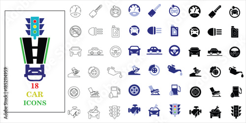 collection car icons. car, vehicle, engine, brake, oil, wheel, key, traffic light and more. simple complete vector illustration