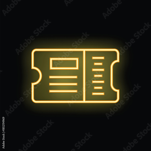 Neon yellow ticket is glowing on a black background
