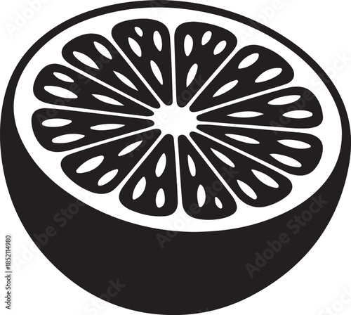 Half citrus fruit slice silhouette vector icon illustration in black and white