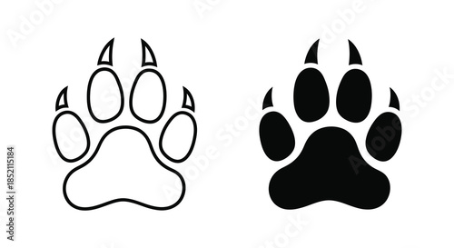 Two contrasting animal paw prints shown in outline and solid black silhouette