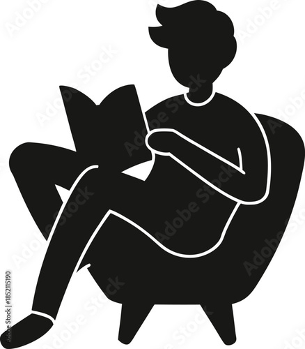 Black silhouette of a man reading a book in a chair vector illustration EPS file download.
