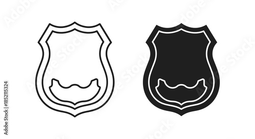 Two badge designs one outlined and one filled representing authority and protection silhouette