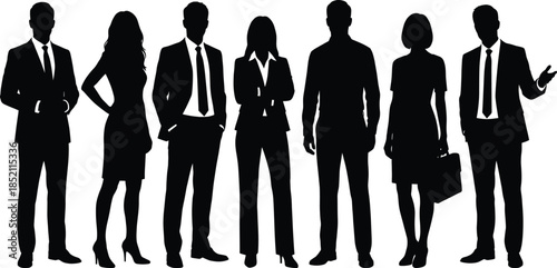 Business people silhouette set flat vector illustration professional men and women standing poses corporate teamwork leadership office branding marketing design