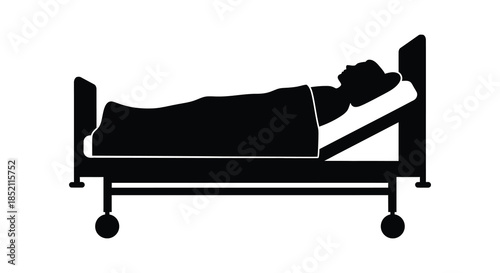 A person lying in a hospital bed a stark visual representation silhouette