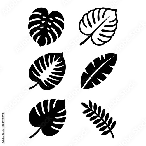 set of black silhouettes of leaves