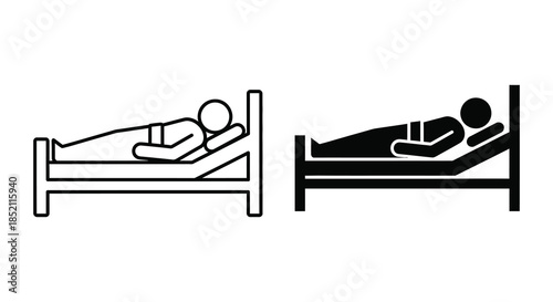 Two depictions of a person reclining in bed showing different perspectives silhouette