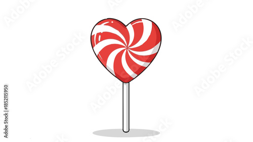 Heart-shaped lollipop with red and white swirls for Valentines Day  