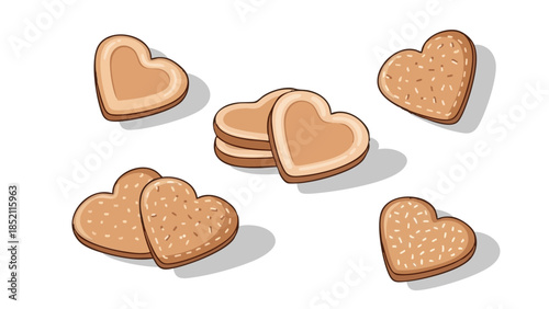 Heart-shaped cookies in various sizes on white background for Valentines Day  