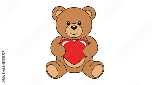 Cartoon teddy bear holding a red heart for Valentine's Day  