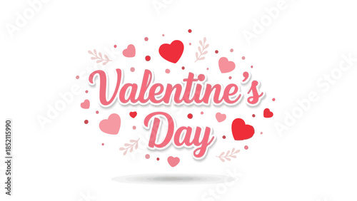 Valentine's Day design with hearts and floral elements in pink  