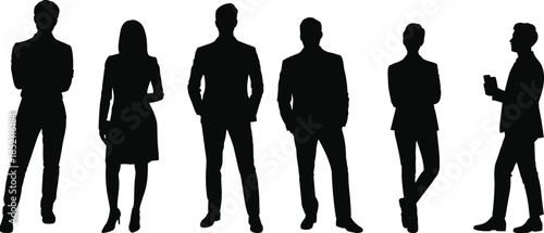 Business people silhouette collection professional men women standing poses corporate teamwork leadership concept flat vector illustration isolated white background