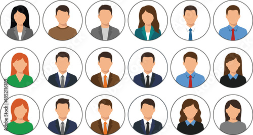 Professional business avatar collection flat vector illustration diverse male female profile icons modern corporate team identity branding design