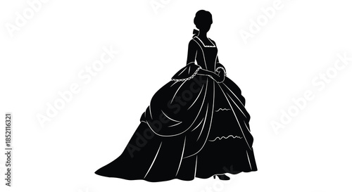 Elegant woman in a large ballgown a striking black and white silhouette