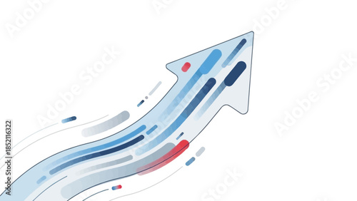 Vibrant upward trending arrow chart with dynamic blue and red accents
