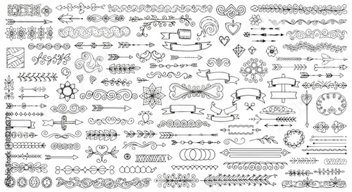 A collection of various mechanical parts and components, including gears, springs, bolts, and more, isolated on
