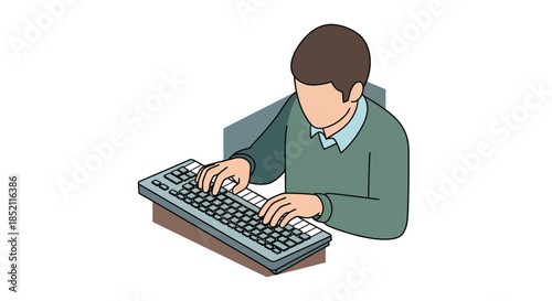 Man working diligently on computer keyboard in professional setting
