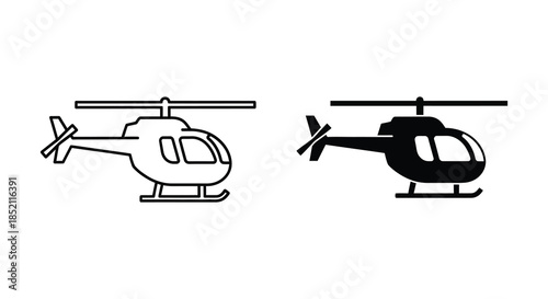 Two distinct helicopter designs presented in a clean graphic style silhouette