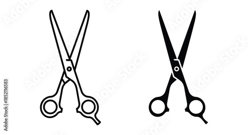 Two pairs of open scissors displayed in a simple black and white silhouette