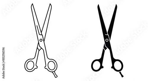 Two pairs of scissors one outlined and one in dark silhouette
