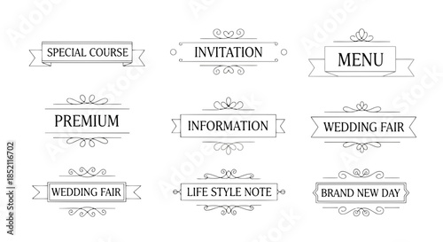Elegant vintage style labels with various text designs for special events and promotions